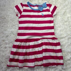 US Polo Assn Girl Pink and White Striped Shirt Dress Sz 3T NWT